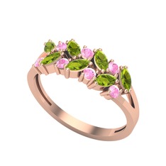 Alida Yüzük - Peridot ve pembe kuvars 925 ayar rose altın kaplama gümüş yüzük #1iurz0d