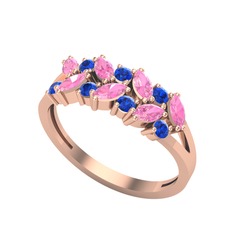 Pembe kuvars ve lab safir 14 ayar rose altın yüzük
