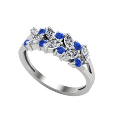 Swarovski ve lab safir 18 ayar beyaz altın yüzük