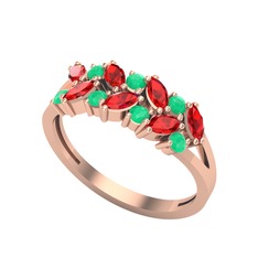 Alida Yüzük - Garnet ve kök zümrüt 14 ayar rose altın yüzük #1ji5h8c