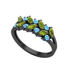 Alida Yüzük - Peridot ve akuamarin 925 ayar siyah rodyum kaplama gümüş yüzük #1jlwktt