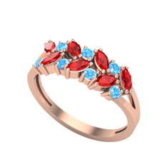 Garnet ve akuamarin 8 ayar rose altın yüzük