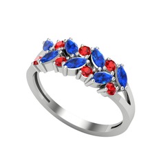 Alida Yüzük - Lab safir ve garnet 18 ayar beyaz altın yüzük #1k265ya