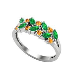 Alida Yüzük - Yeşil kuvars ve sitrin 14 ayar beyaz altın yüzük #1l29dzm