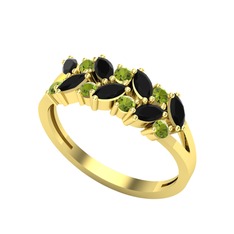 Siyah zirkon ve peridot 14 ayar altın yüzük