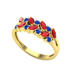 Garnet ve lab safir 14 ayar altın yüzük