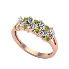 Beyaz zirkon ve peridot 14 ayar rose altın yüzük