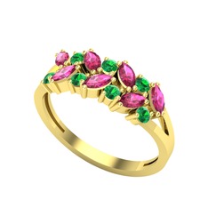 Alida Yüzük - Rodolit garnet ve yeşil kuvars 925 ayar altın kaplama gümüş yüzük #1ns329l