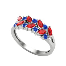 Garnet ve lab safir 8 ayar beyaz altın yüzük