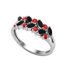 Alida Yüzük - Siyah zirkon ve garnet 18 ayar beyaz altın yüzük #1ol4tym