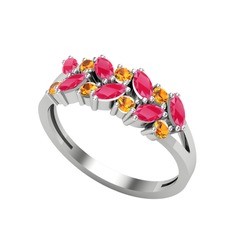 Alida Yüzük - Kök yakut ve sitrin 18 ayar beyaz altın yüzük #1q8xsaa