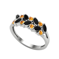 Alida Yüzük - Siyah zirkon ve sitrin 925 ayar gümüş yüzük #1qdb5yc