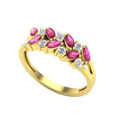 Rodolit garnet ve pırlanta 14 ayar altın yüzük (0.252 karat)