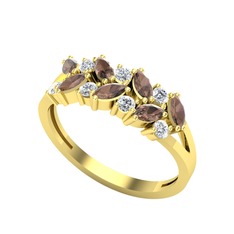 Alida Yüzük - Dumanlı kuvars ve pırlanta 14 ayar altın yüzük (0.252 karat) #1qrzgr2