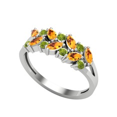 Sitrin ve peridot 18 ayar beyaz altın yüzük