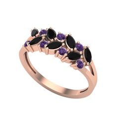 Alida Yüzük - Siyah zirkon ve ametist 925 ayar rose altın kaplama gümüş yüzük #1r6j16l