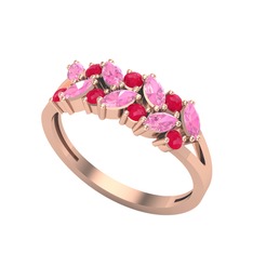 Alida Yüzük - Pembe kuvars ve kök yakut 8 ayar rose altın yüzük #1sqdkj7