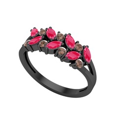 Alida Yüzük - Kök yakut ve dumanlı kuvars 925 ayar siyah rodyum kaplama gümüş yüzük #1t08ajf