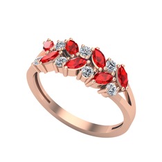 Garnet ve swarovski 14 ayar rose altın yüzük