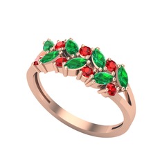 Yeşil kuvars ve garnet 14 ayar rose altın yüzük
