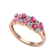 Alida Yüzük - Rodolit garnet ve beyaz zirkon 18 ayar rose altın yüzük #1u7bxgq
