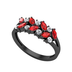 Alida Yüzük - Garnet ve pırlanta 925 ayar siyah rodyum kaplama gümüş yüzük (0.252 karat) #1ud5ojs