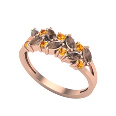 Alida Yüzük - Dumanlı kuvars ve sitrin 8 ayar rose altın yüzük #1uzs4vs