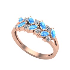 Alida Yüzük - Akuamarin ve beyaz zirkon 8 ayar rose altın yüzük #1v15h4h