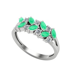 Kök zümrüt ve swarovski 18 ayar beyaz altın yüzük