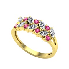 Alida Yüzük - Beyaz zirkon ve rodolit garnet 18 ayar altın yüzük #1vmli1a