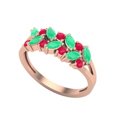 Alida Yüzük - Kök zümrüt ve kök yakut 18 ayar rose altın yüzük #1vp5606