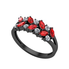 Alida Yüzük - Garnet ve swarovski 925 ayar siyah rodyum kaplama gümüş yüzük #1vuhmfq