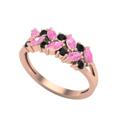 Pembe kuvars ve siyah zirkon 14 ayar rose altın yüzük