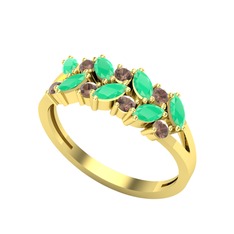 Alida Yüzük - Kök zümrüt ve dumanlı kuvars 8 ayar altın yüzük #1wkc3f4