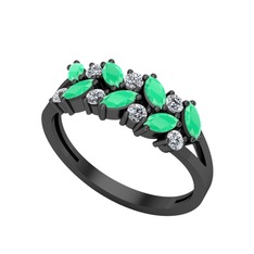 Alida Yüzük - Kök zümrüt ve swarovski 925 ayar siyah rodyum kaplama gümüş yüzük #1woprf