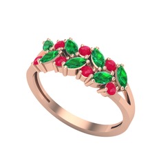 Alida Yüzük - Yeşil kuvars ve kök yakut 18 ayar rose altın yüzük #1wyejwa