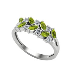 Peridot ve swarovski 18 ayar beyaz altın yüzük