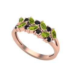 Alida Yüzük - Peridot ve siyah zirkon 925 ayar rose altın kaplama gümüş yüzük #1y1rksj