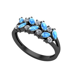 Alida Yüzük - Akuamarin ve swarovski 925 ayar siyah rodyum kaplama gümüş yüzük #1y2zyi8