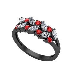 Alida Yüzük - Swarovski ve garnet 925 ayar siyah rodyum kaplama gümüş yüzük #1yiruqg
