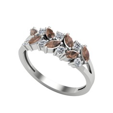Alida Yüzük - Dumanlı kuvars ve swarovski 18 ayar beyaz altın yüzük #1ymbj61