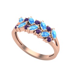 Alida Yüzük - Akuamarin ve ametist 18 ayar rose altın yüzük #1yno1in