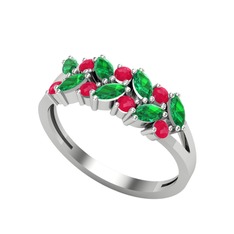 Alida Yüzük - Yeşil kuvars ve kök yakut 14 ayar beyaz altın yüzük #1z073mr