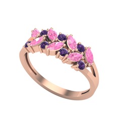 Alida Yüzük - Pembe kuvars ve ametist 8 ayar rose altın yüzük #23o4uu
