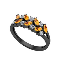 Alida Yüzük - Sitrin ve swarovski 925 ayar siyah rodyum kaplama gümüş yüzük #29br21