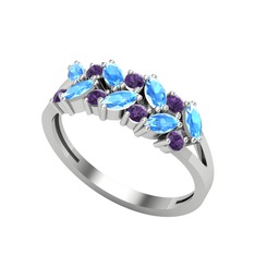 Akuamarin ve ametist 925 ayar gümüş yüzük