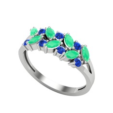 Alida Yüzük - Kök zümrüt ve lab safir 8 ayar beyaz altın yüzük #2vxfvp