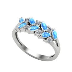 Akuamarin ve swarovski 18 ayar beyaz altın yüzük