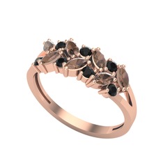 Alida Yüzük - Dumanlı kuvars ve siyah zirkon 925 ayar rose altın kaplama gümüş yüzük #3x60vv
