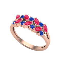 Kök yakut ve lab safir 18 ayar rose altın yüzük